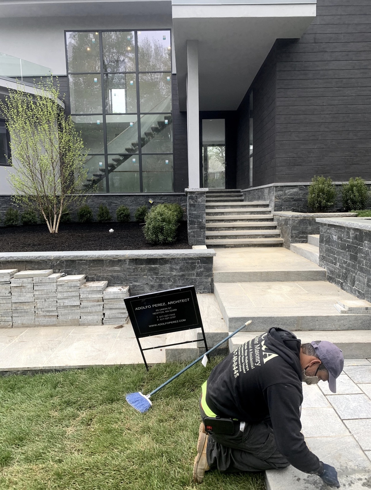 Interior stone veneer fireplace installation in Weston MA by Castone Masonry